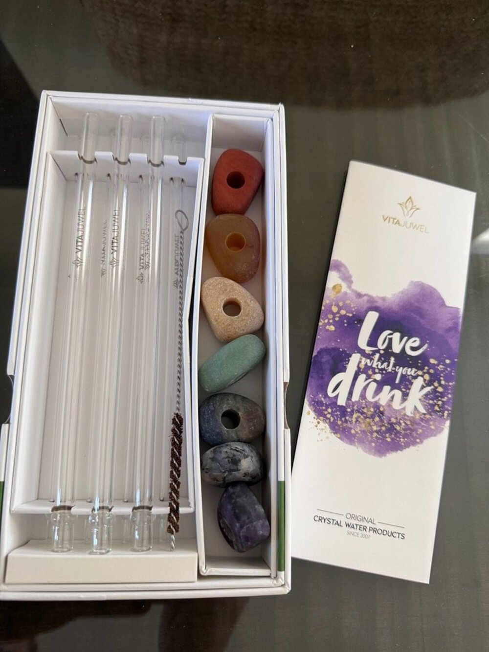 NEW VitaJuwel Crystal Glass Straws ALL7 Set Complete w/ Box 7 Gemstones
